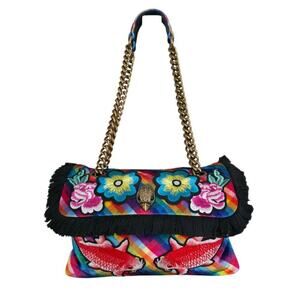 Kurt Geiger Kensington Koi Fish Bag Rainbow Multicolored Embroidered Fringe
